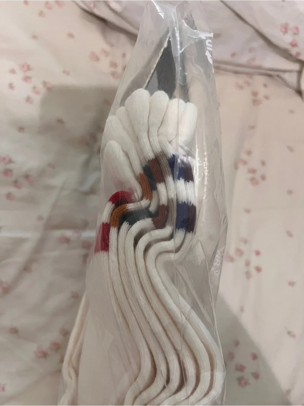 GAP Kids White Crew Socks with Red Double Stripes